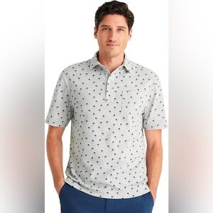johnnie-O The OG Pique Polo - Currituck Print Shirt Size Large Cotton Grey